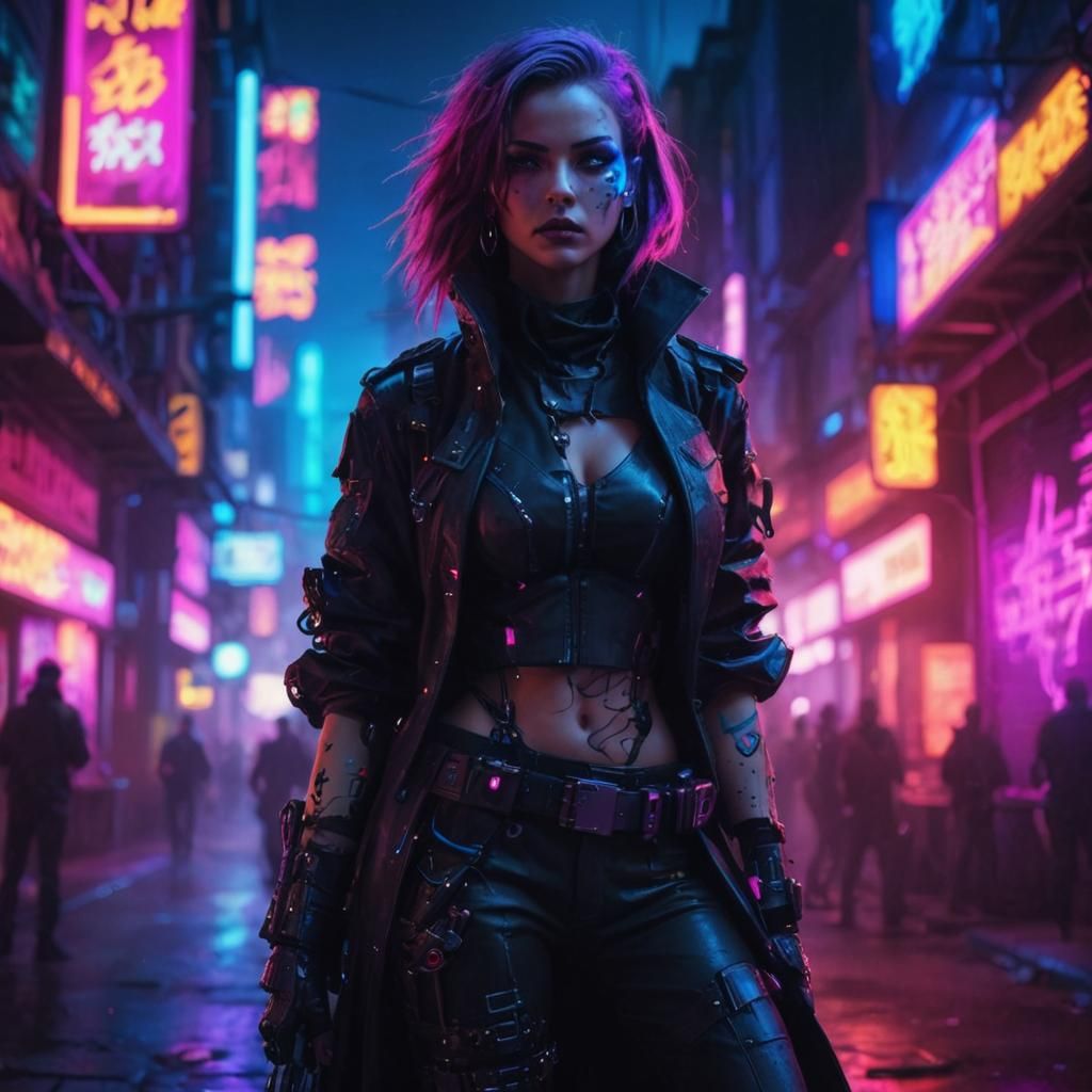 Biopunk Cyborg Assassin in Tech Noir Nightclub