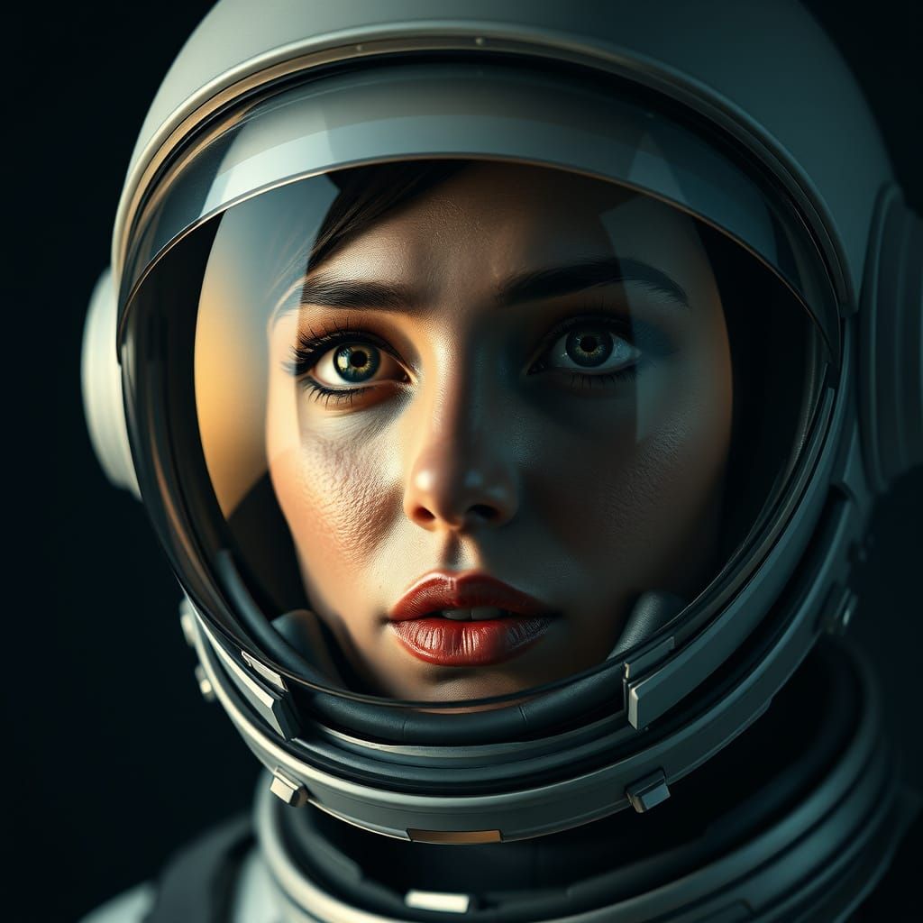 Epic 3D Portrait of Astronaut Landing on a Woman's Face