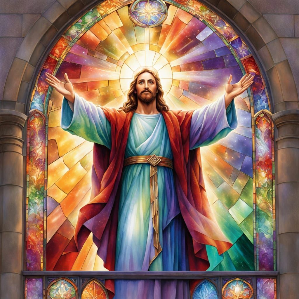 Stained Glass Jesus Window in Ethereal Mist