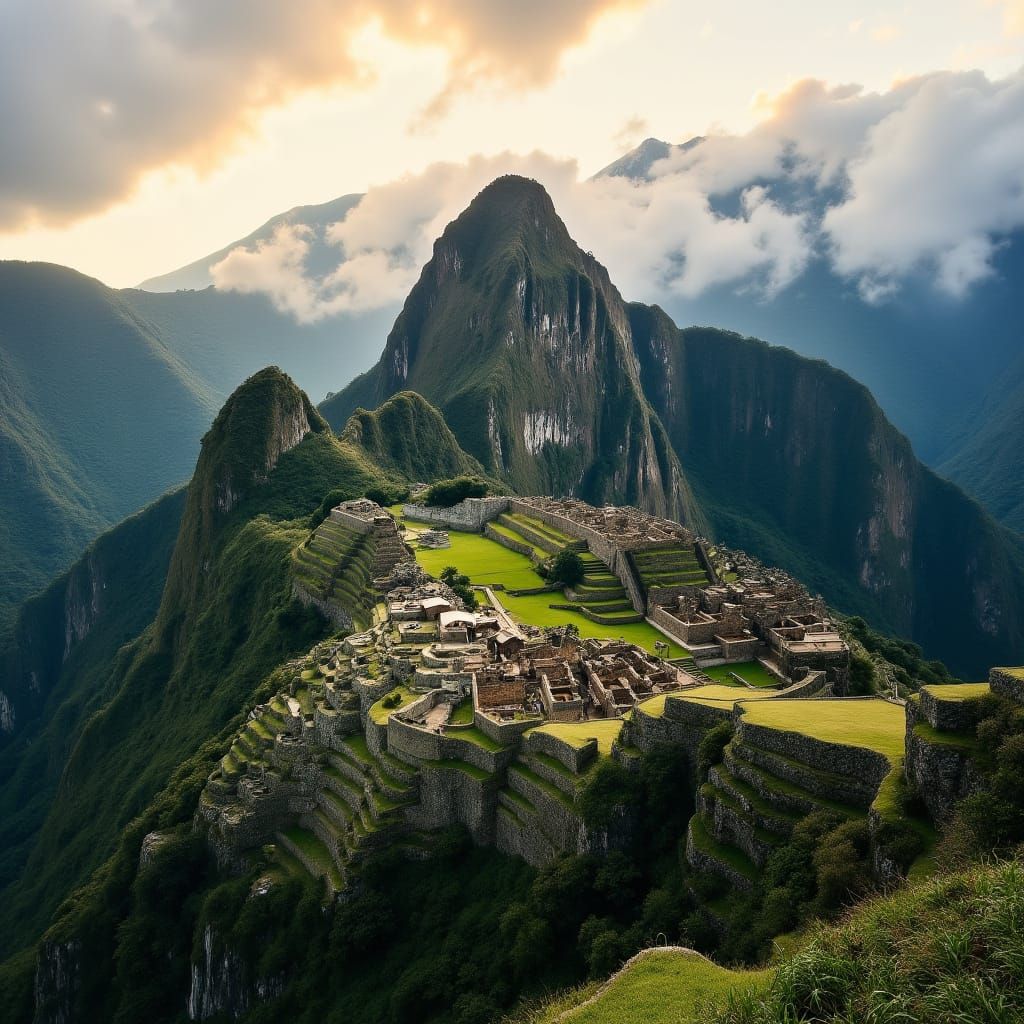 Machu Picchu Ruins in Andes Mountains at Sunrise