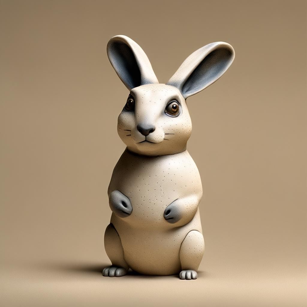Animated Stoneware Rabbit Figurine in Matte Style