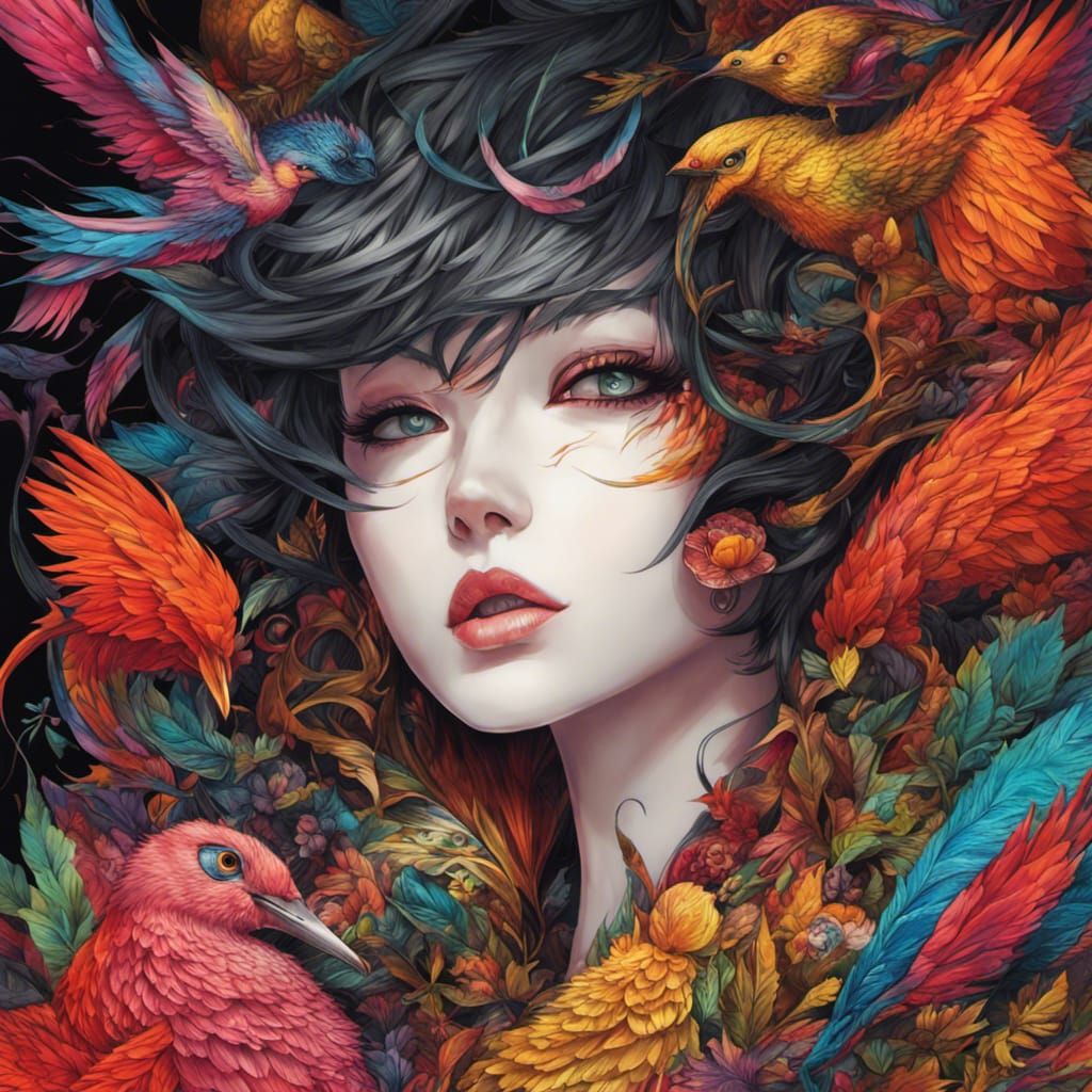 Anime-Style Bird Monster Digital Illustration