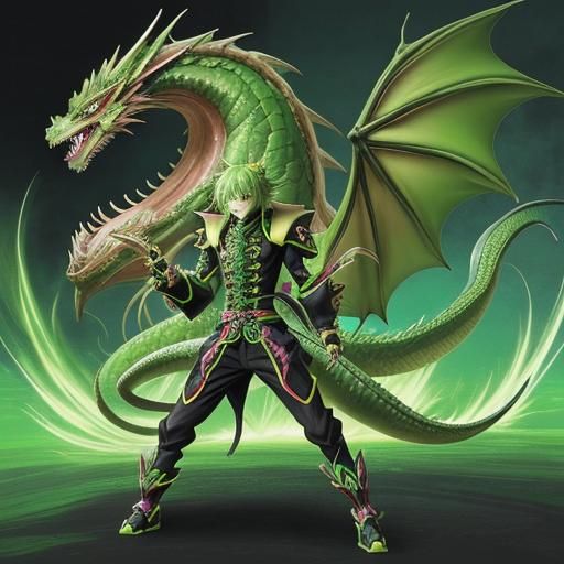 Acid Green Gamer Dragon in Anime Style
