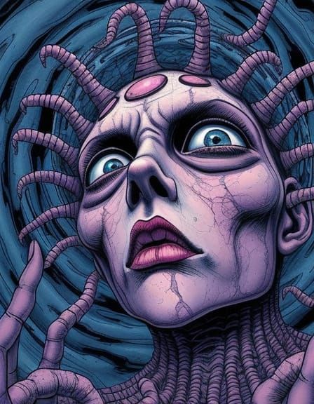 Grotesque Sea Urchin Mermaid Fusion in Junji Ito Style