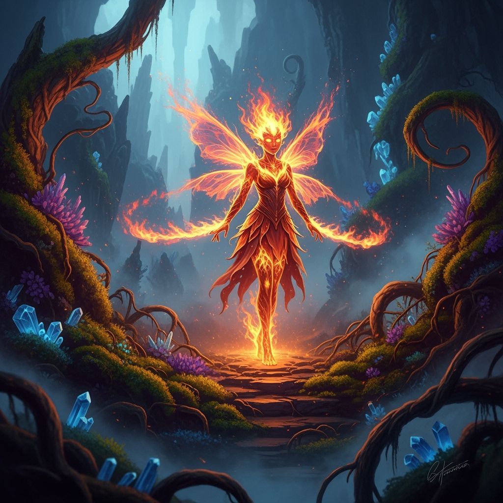 Fire Fairy in Mystical Realm Digital Painting