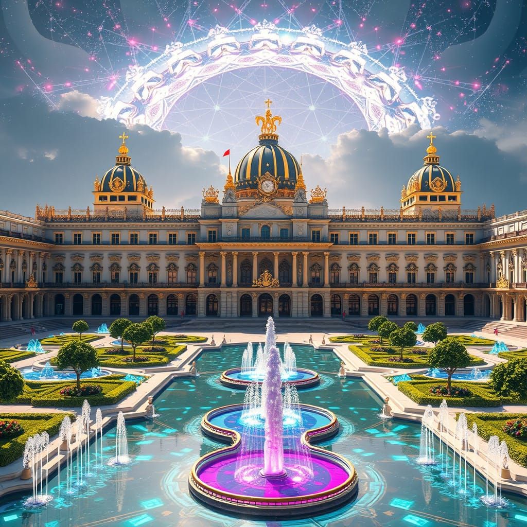 Majestic Royal Palace of Madrid in Vibrant Futuristic Metave...