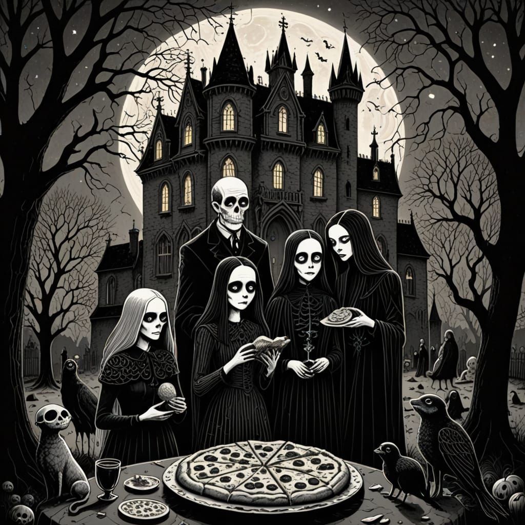 Addams Family Graveyard Pizza Party in Gothic Style