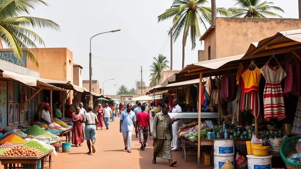 Banjul Market Scene in Vibrant West African Colors