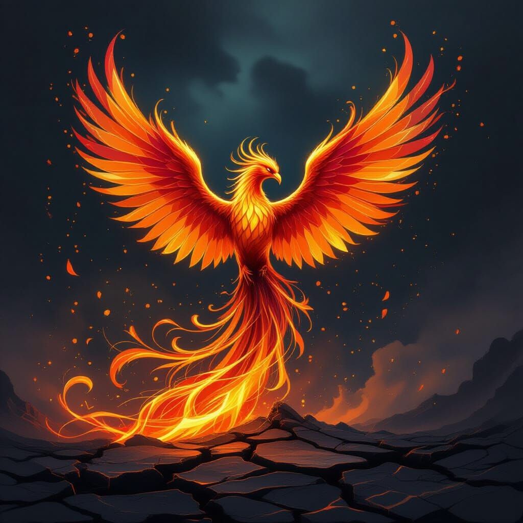 Phoenix Reborn From Ashes With Molten Glass Wings