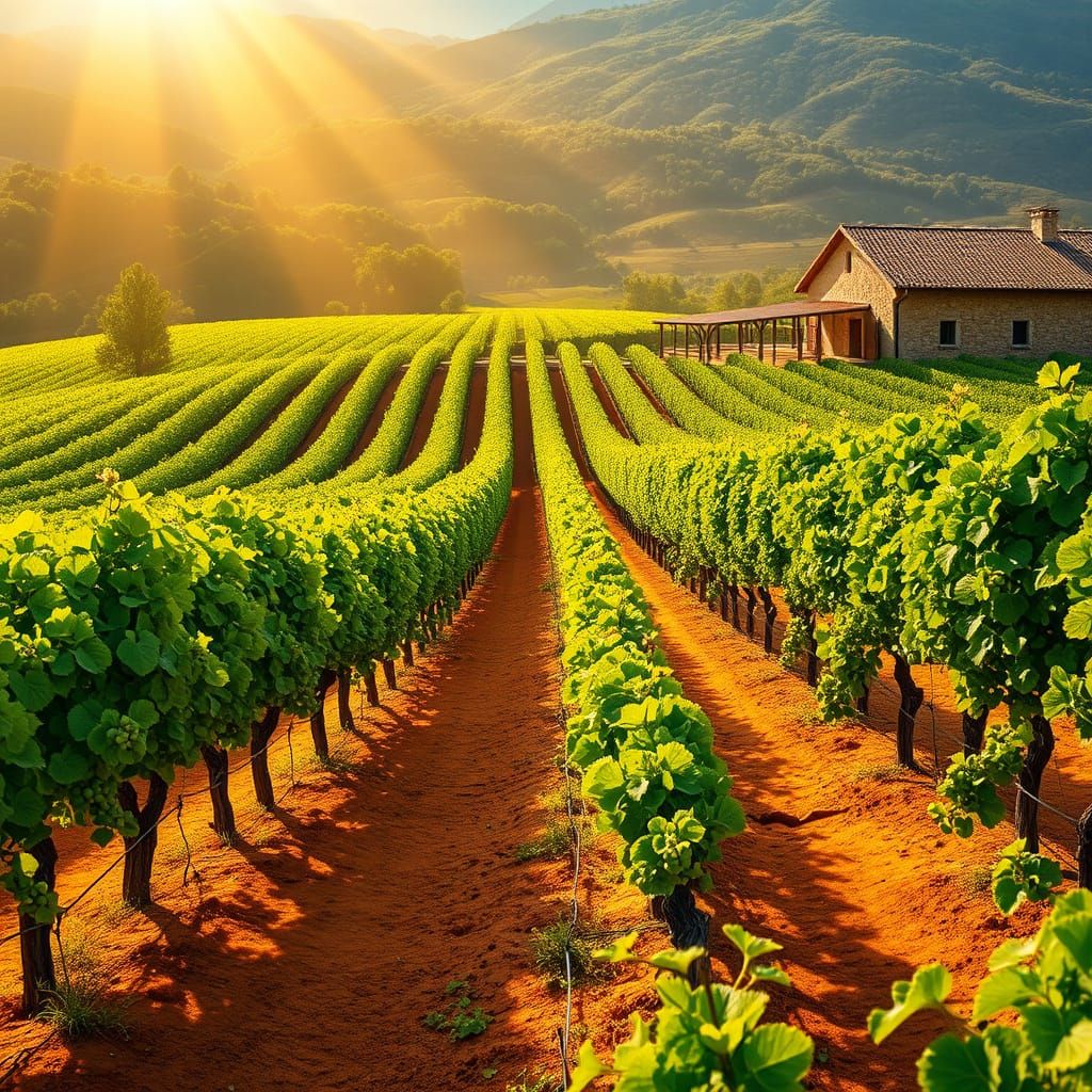 Vineyard Landscape in Impressionist Style