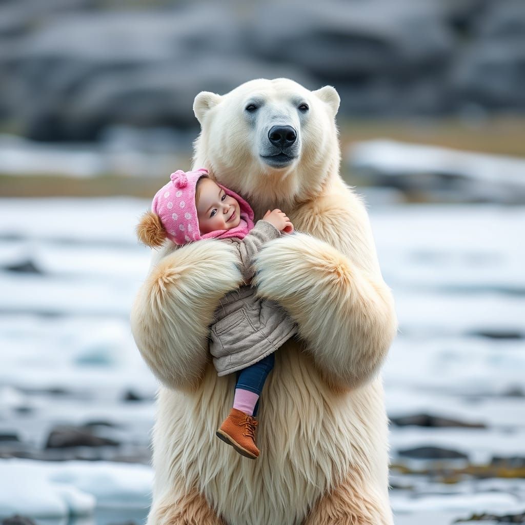 Polar Bear Tenderly Lifts Girl in a Powerful Bear Hug
