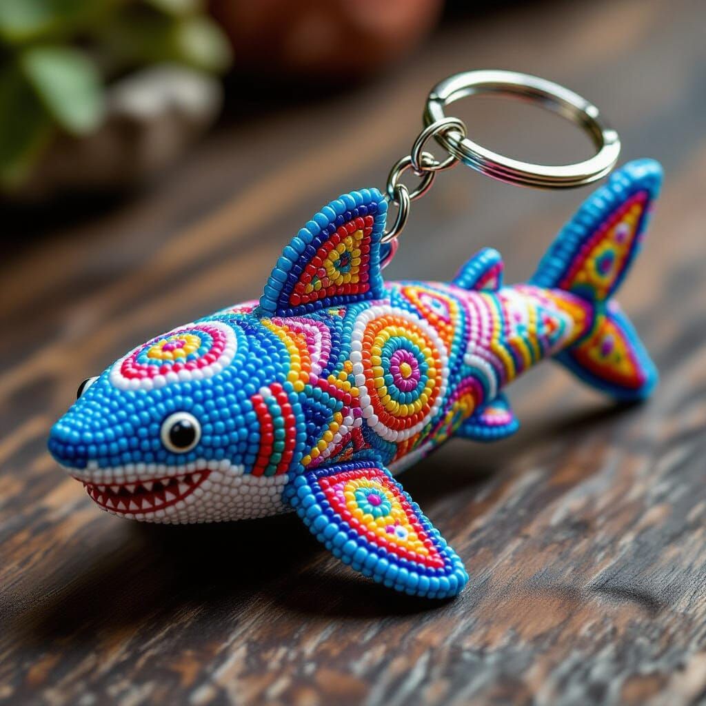 Colorful Beaded Shark Keychain in Surreal Style