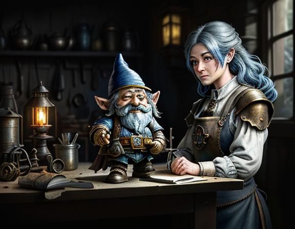 Gnome Repairs Automaton: A Dark Fantasy Illustration