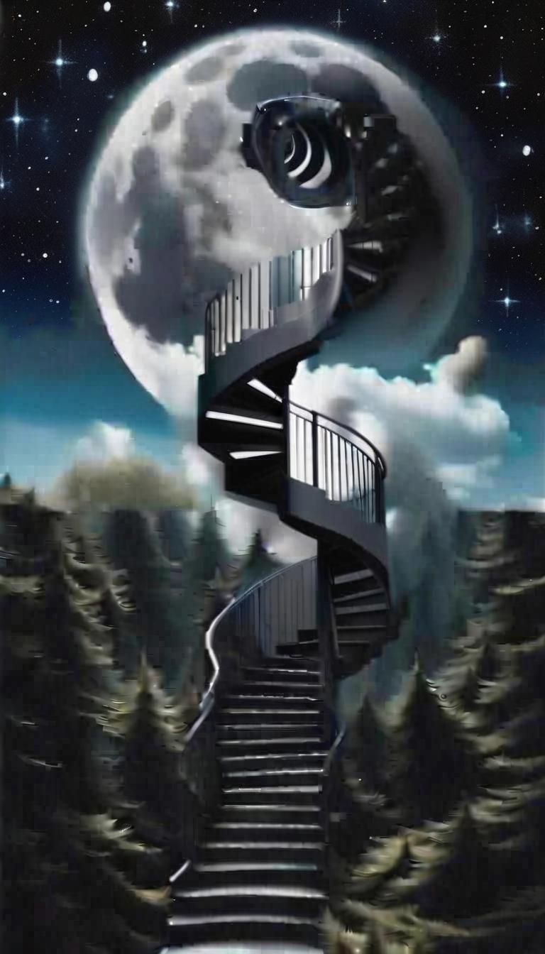 Photorealistic Staircase Ascending to Outer Space