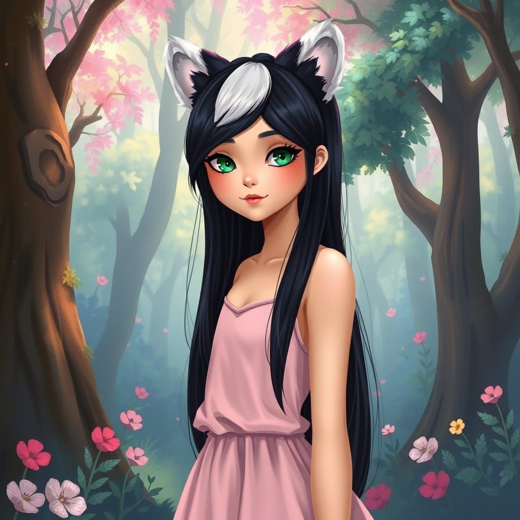 Skunk-Girl Portrait in Dreamy Digital Art Style