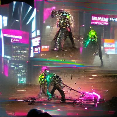 Cyberpunk Chrome Warrior in Neon Battle