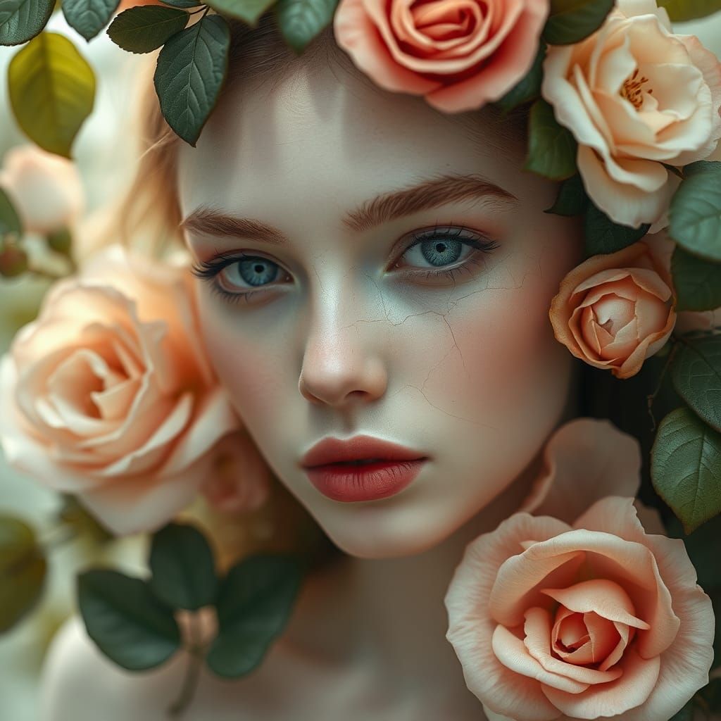 Botanical Beauty: Surreal Portrait in Dreamlike Style
