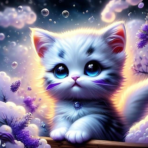 Whimsical White Kittens in Vibrant Purple Paint