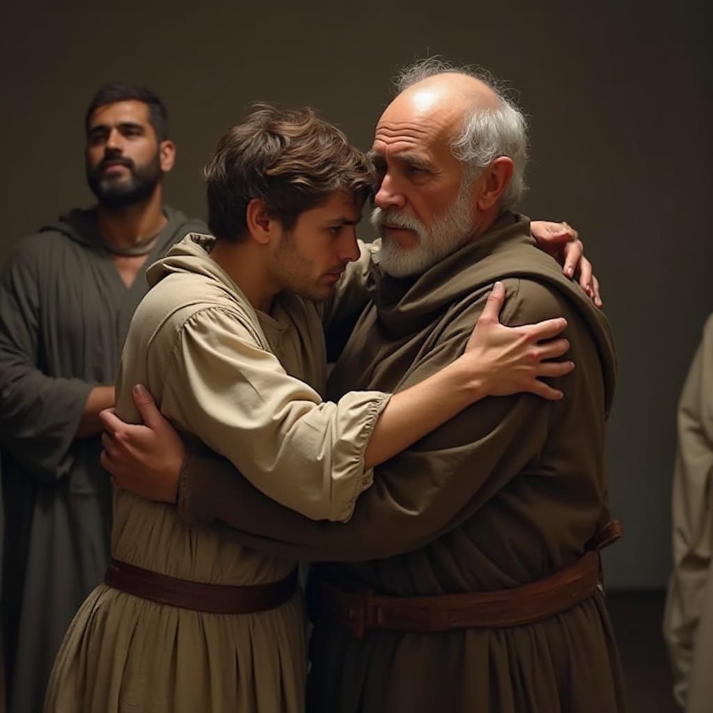 Men in First Century Palestine Attire Gather Around a Young ...