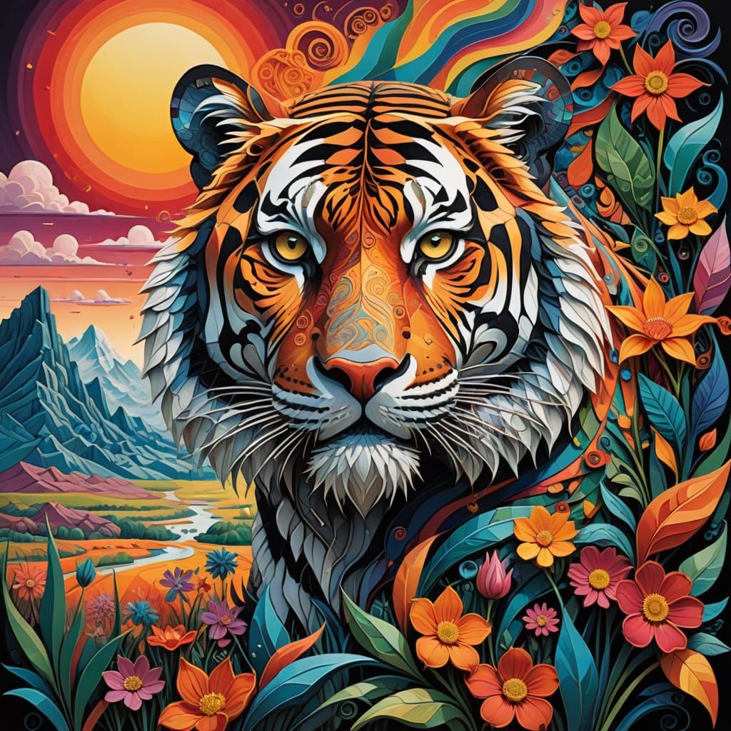 Vibrant Desert Oasis in Quilled Paper Art