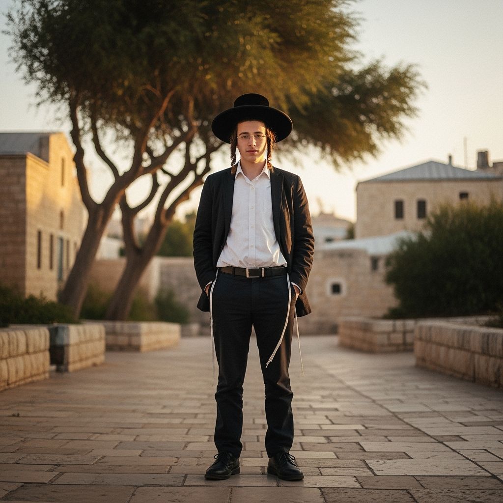 Young Man in Traditional Haredi Attire, Painterly Photoreali...
