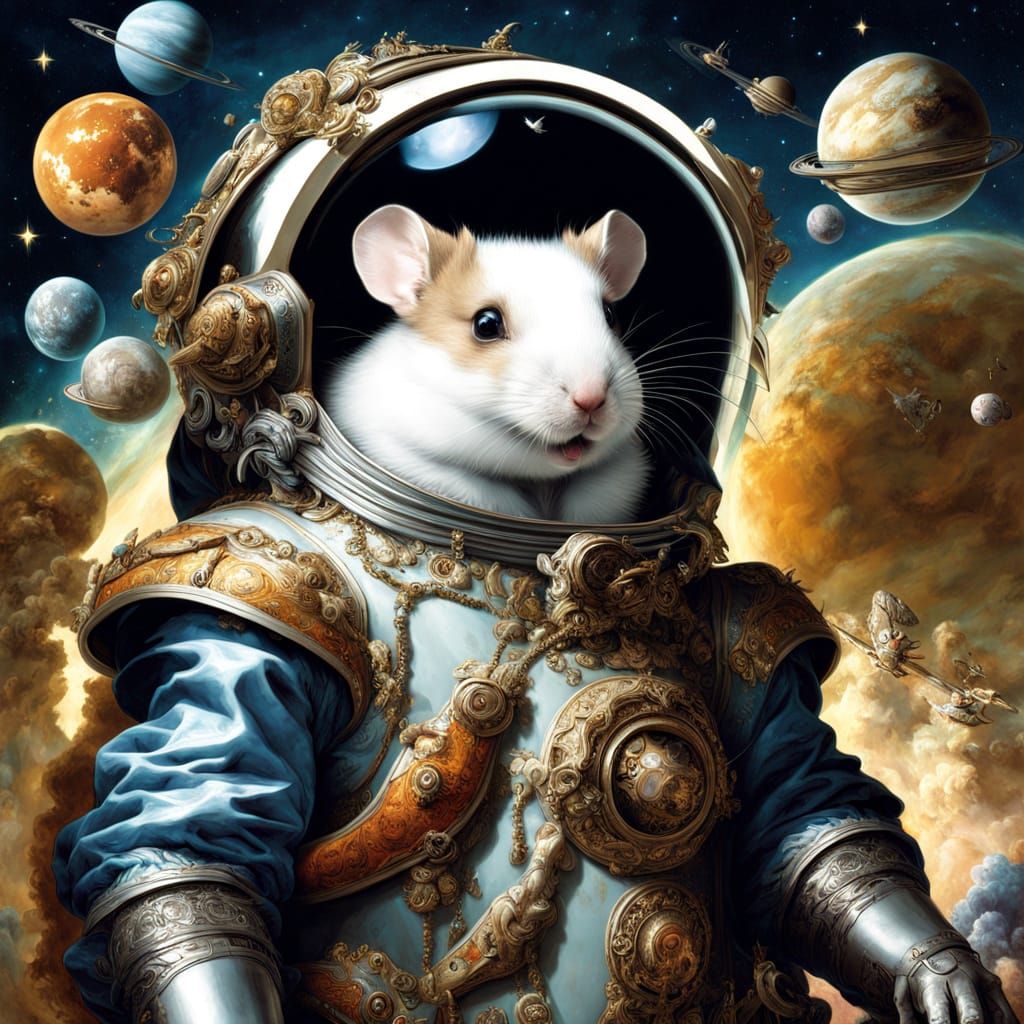 Baroque-Inspired Hamster in Deep Space Adventure
