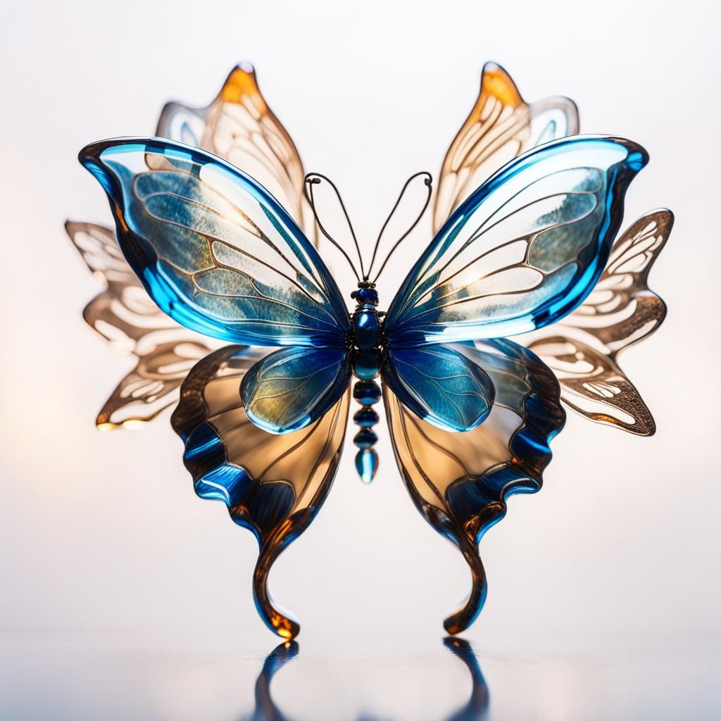 Shining Blue Glass Butterfly Art