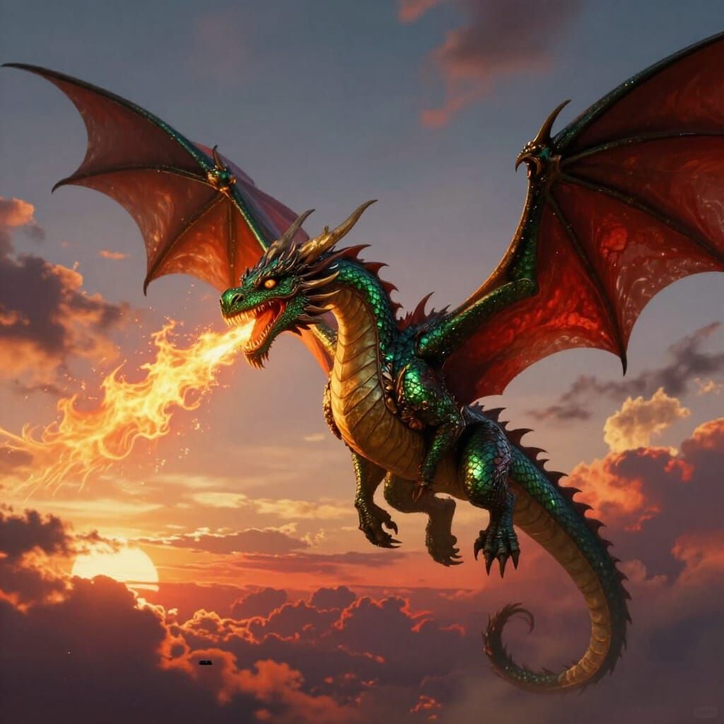 Emerald Dragon in Twilight Sky