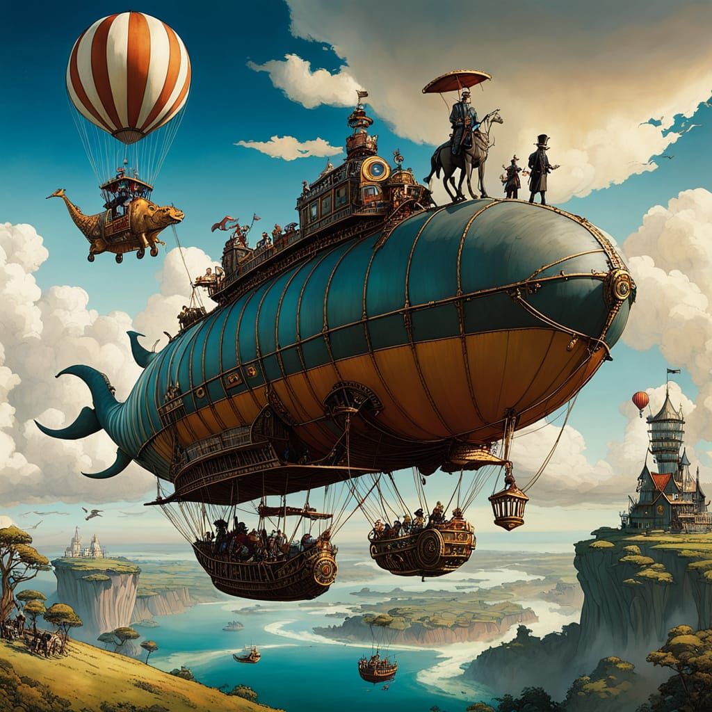 Steampunk Circus Airships in a Whimsical Sky