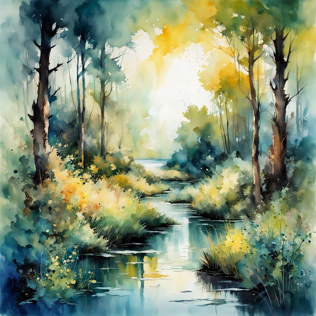 Idyllic nature, Soft evening sun , green and blue