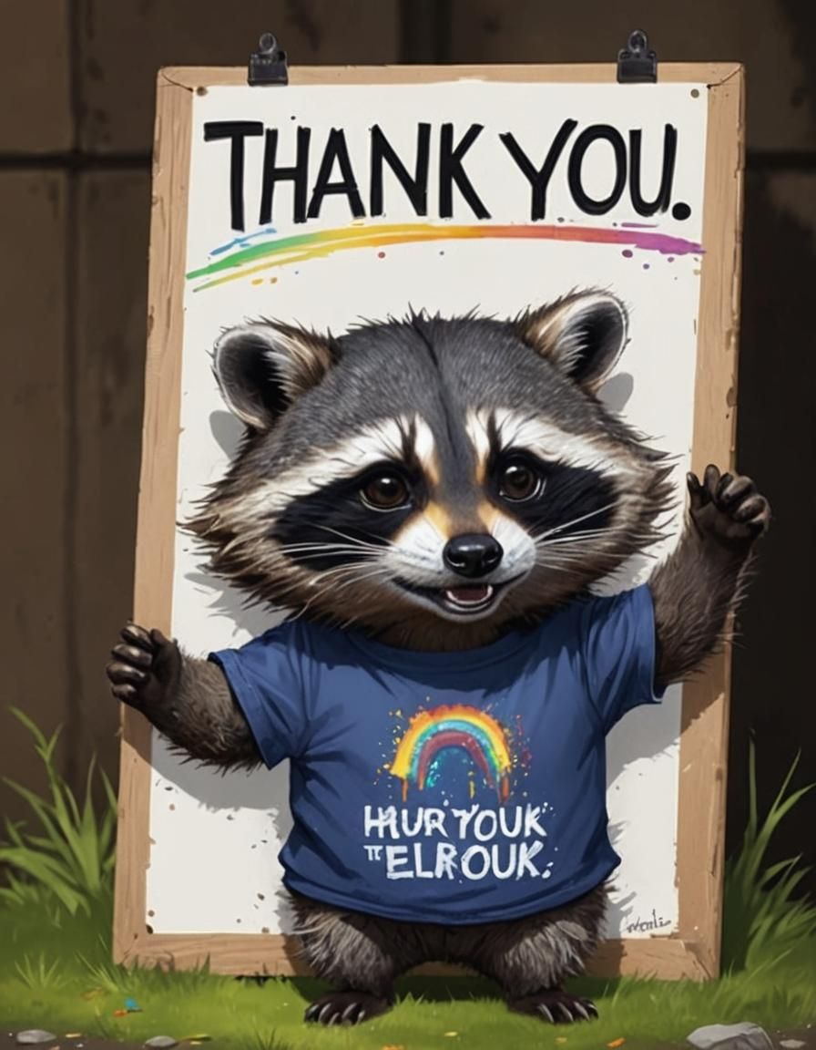 Hyperrealistic Raccoon in Rainbow Shirt, Splash Art