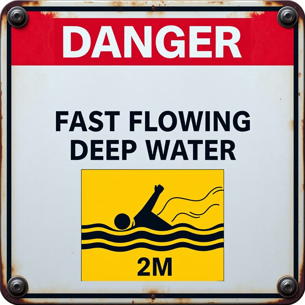 Rustic Metal Warning Sign with Stylized Pictogram