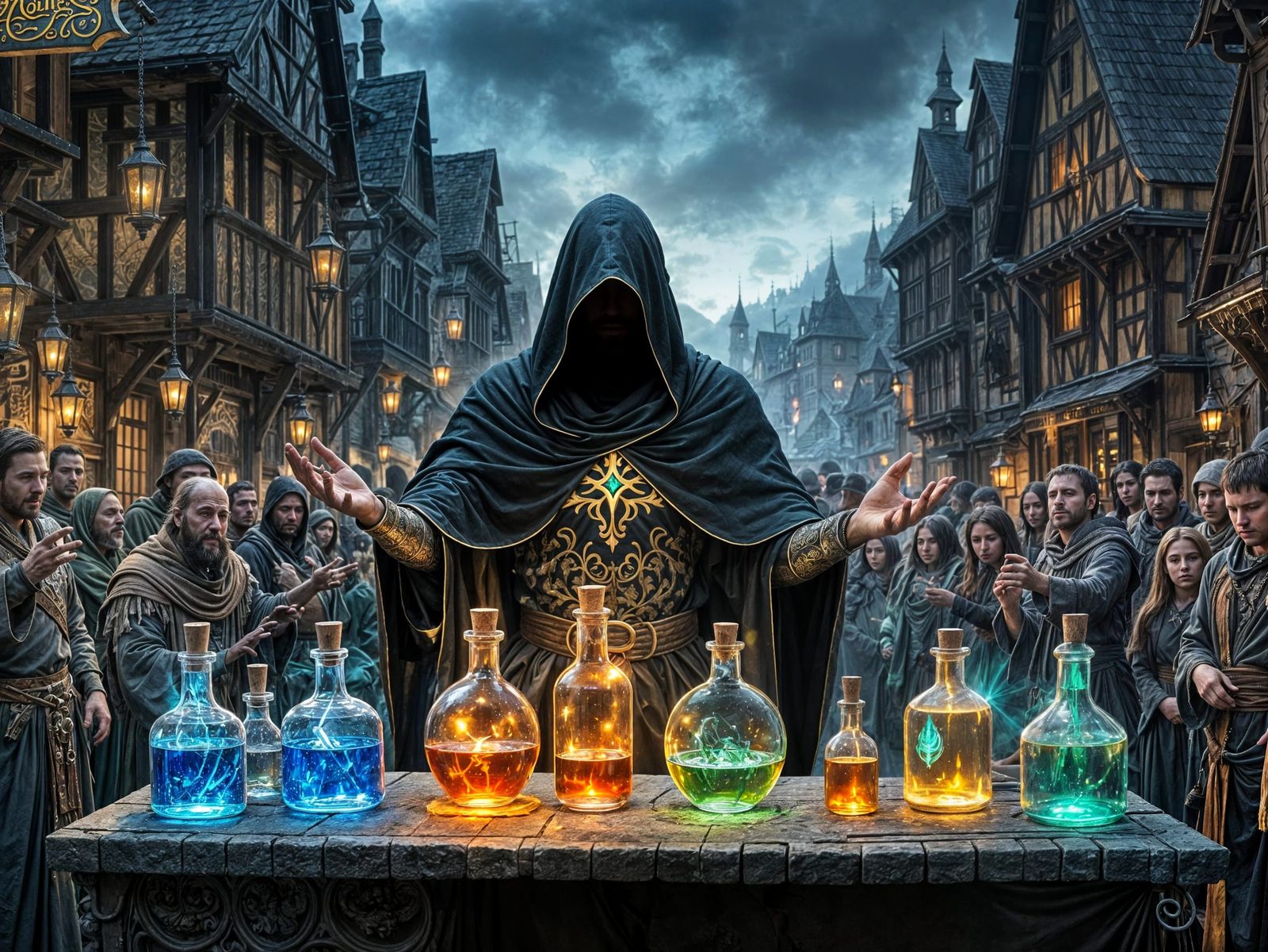 Dark Fantasy Sorcerer Peddles Magical Potions in Medieval Ma...