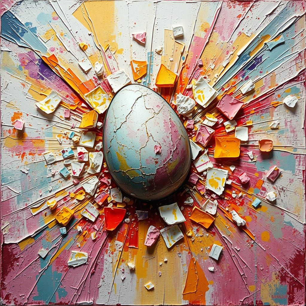 Vibrant Abstract Explosion of Shattered Easter Eggs