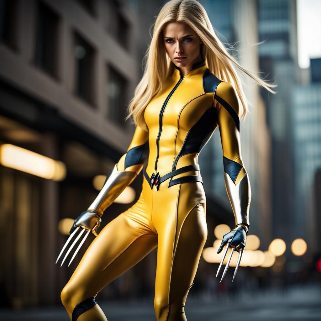 Realistic Female Wolverine Superhero in Action Photo