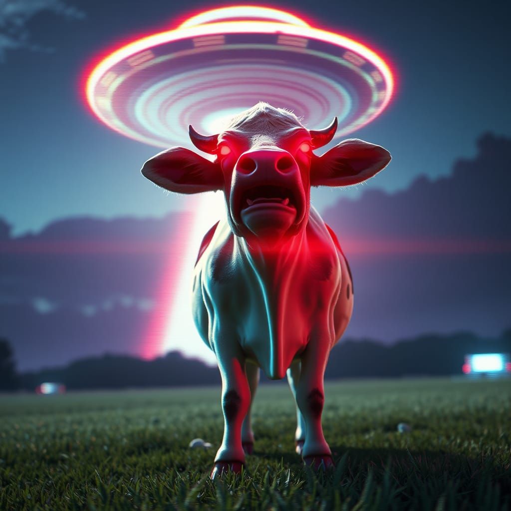 Manga Cow Glitchcore Scene in 3D Render