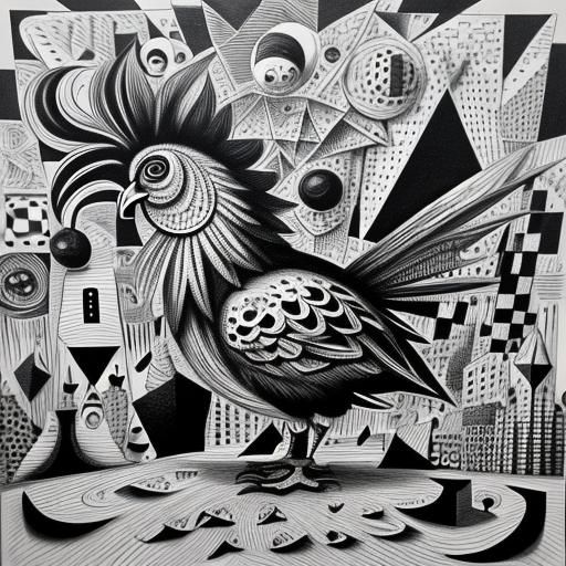 Expressive Surrealist Chicken in Retro Futuristic Style