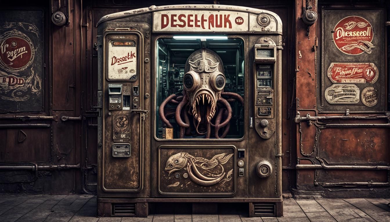 Dieselpunk Monkfish Vending Machine: A Nightmarish Dream