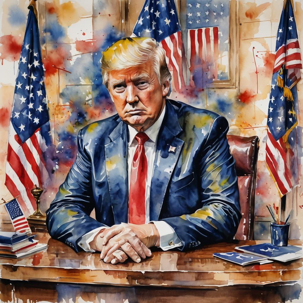 Colorful water color painting of president Donald trump
