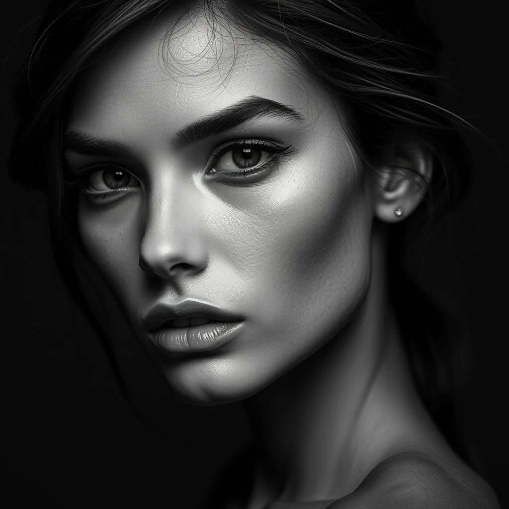 High Contrast Portrait of Supermodel in Black and White