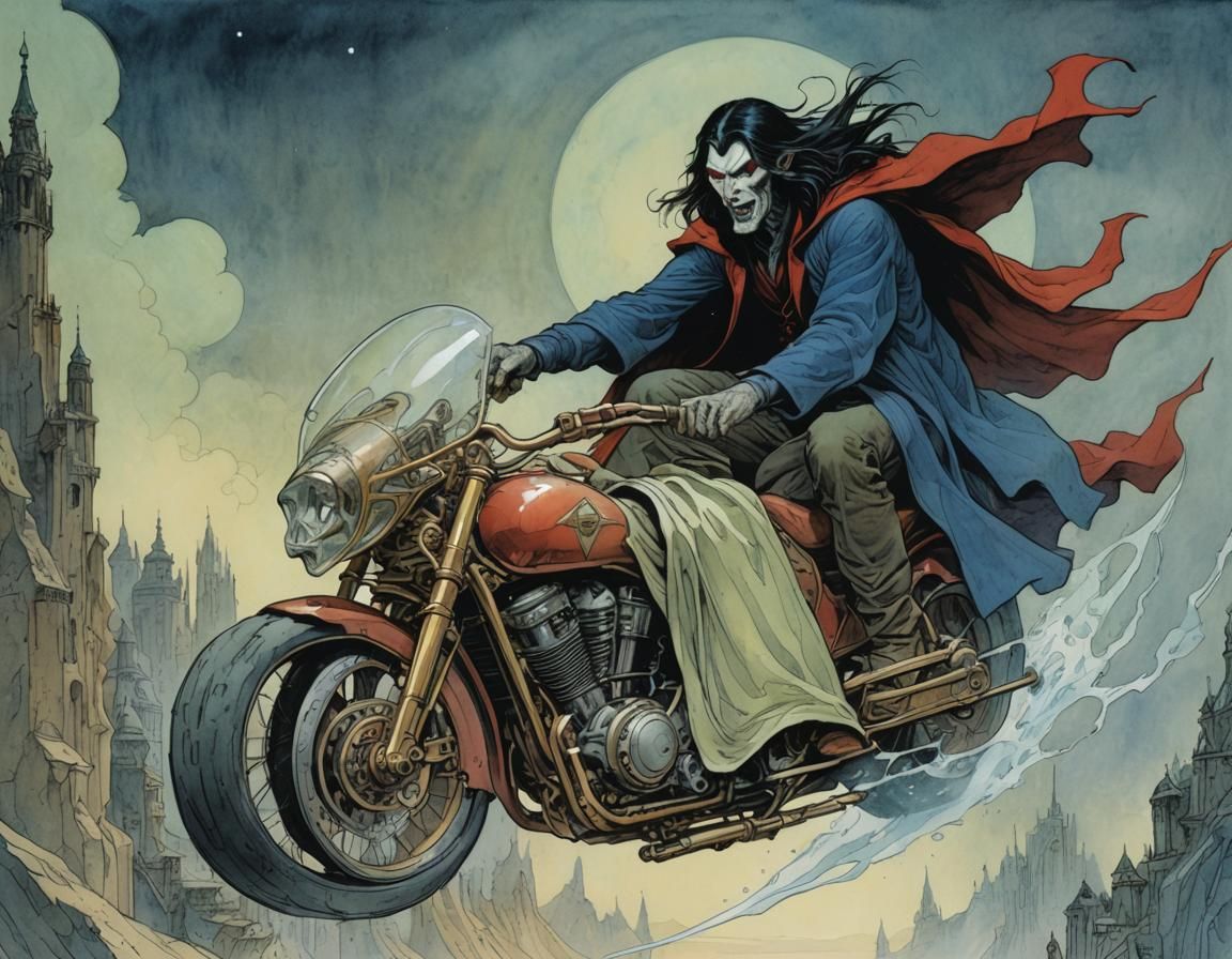 Morbius Riding Mobius Strip in Watercolor Style