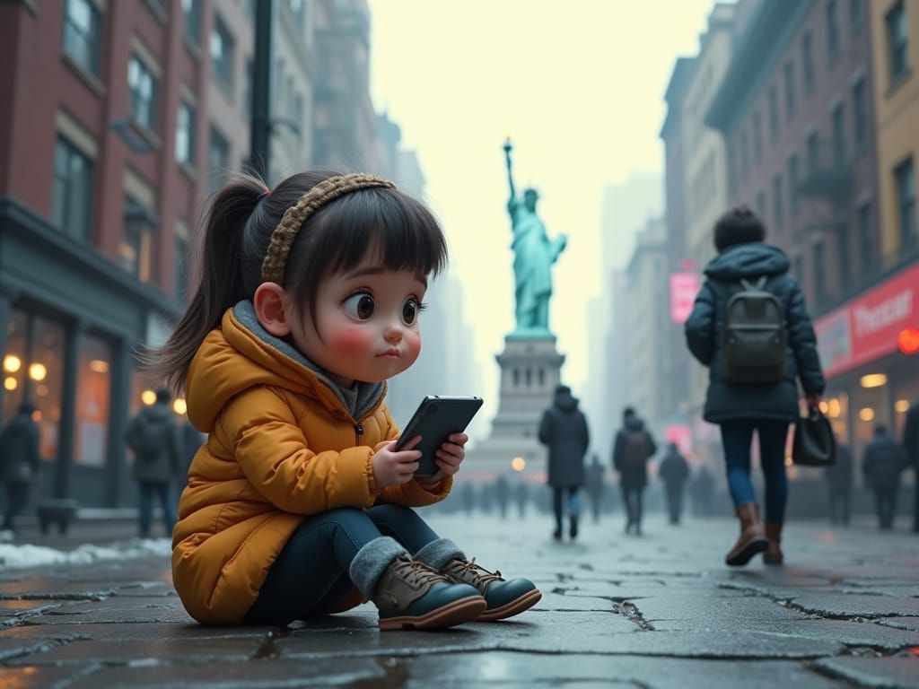 Cinematic Winter Scene: Paralyzed NYC Street with Broken Rob...