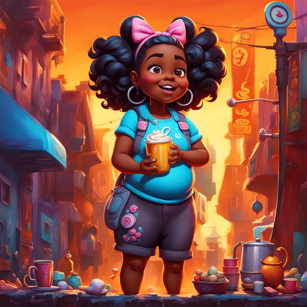 Girl Drinking Hot Chocolate in Graffiti Art Style