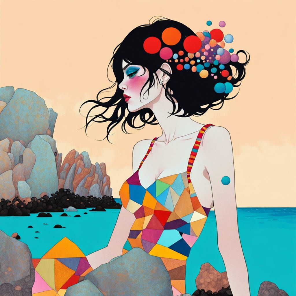 Colorful Rocky Shore in Painterly Style