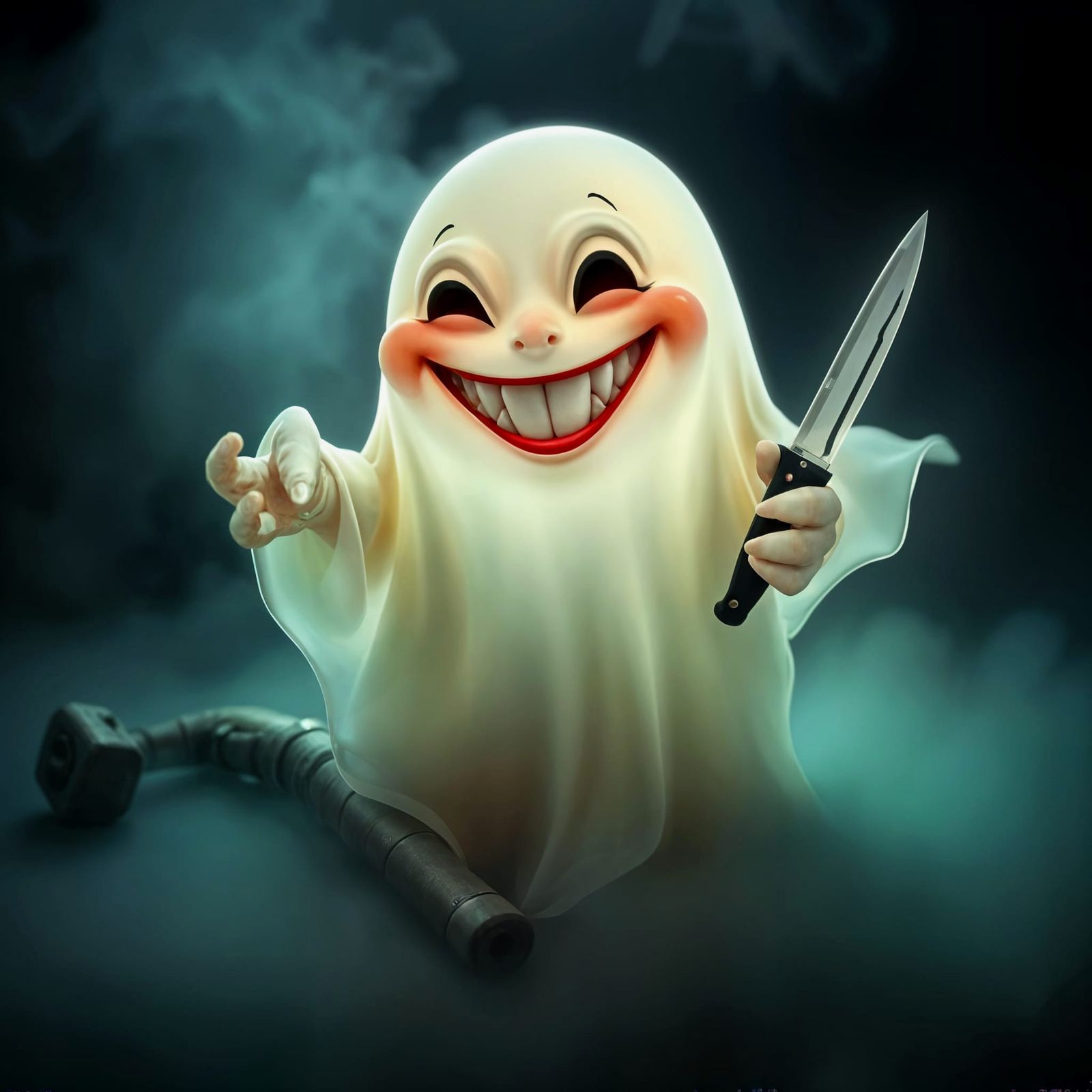 Cute and Scary Ghost Emerges: 3D Digital Art
