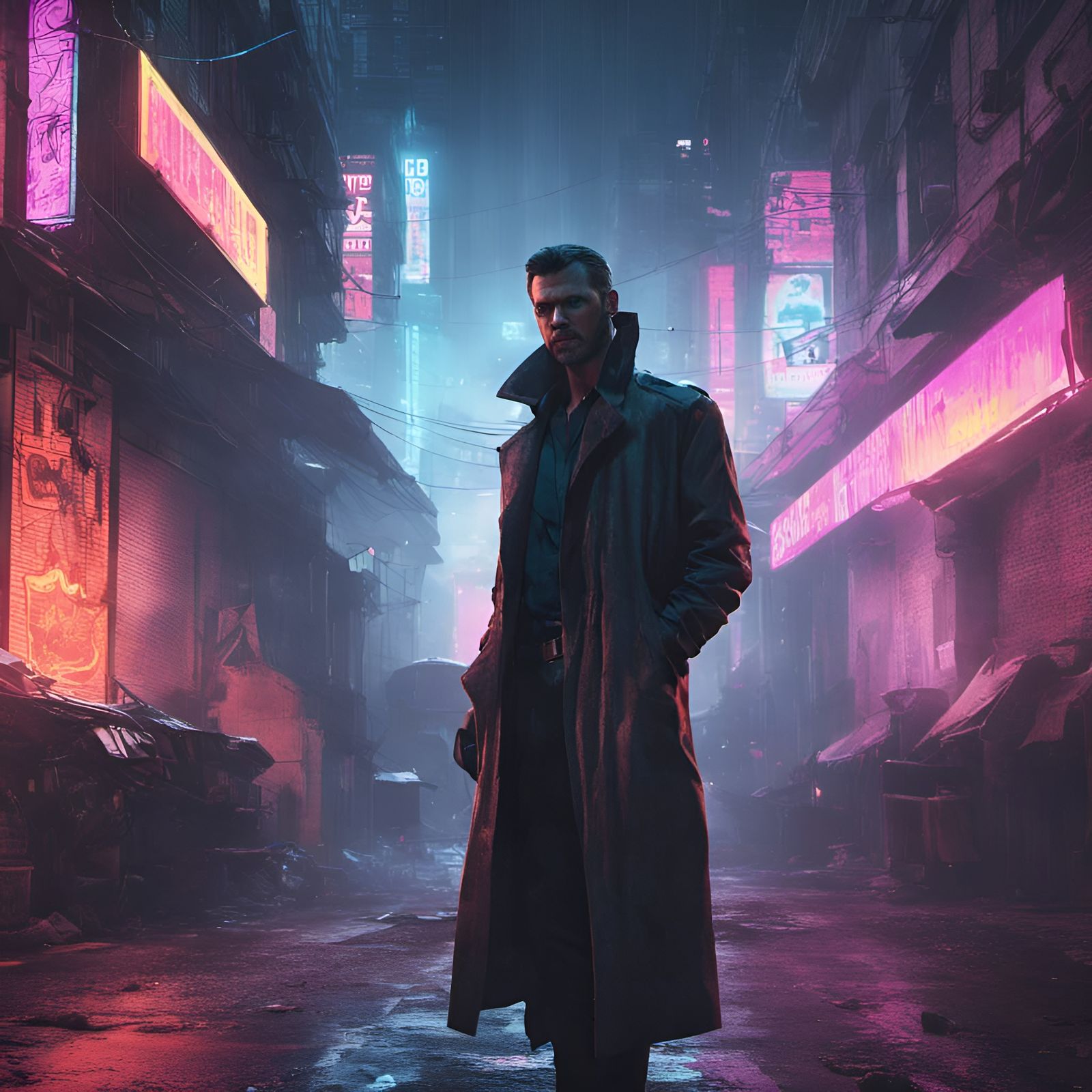 Android Detective Investigates Crime Scene in Cyberpunk Alle...