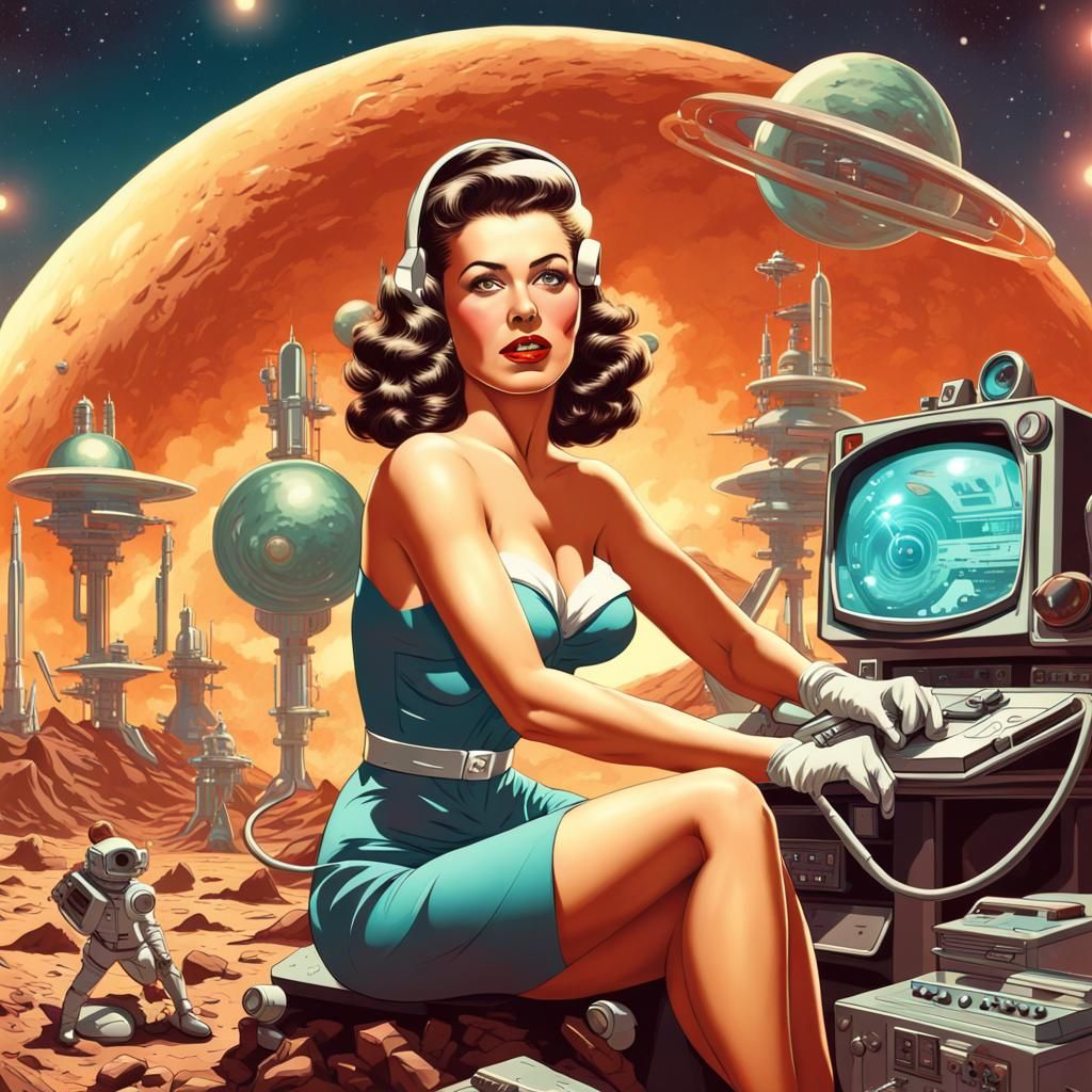 Retro-Futuristic Pinup Girl on Alien Planet