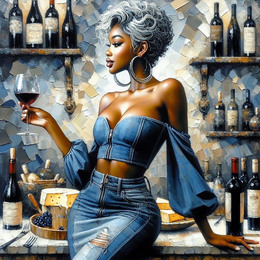 Sophisticated Afro Latina Woman in Wine Cafe