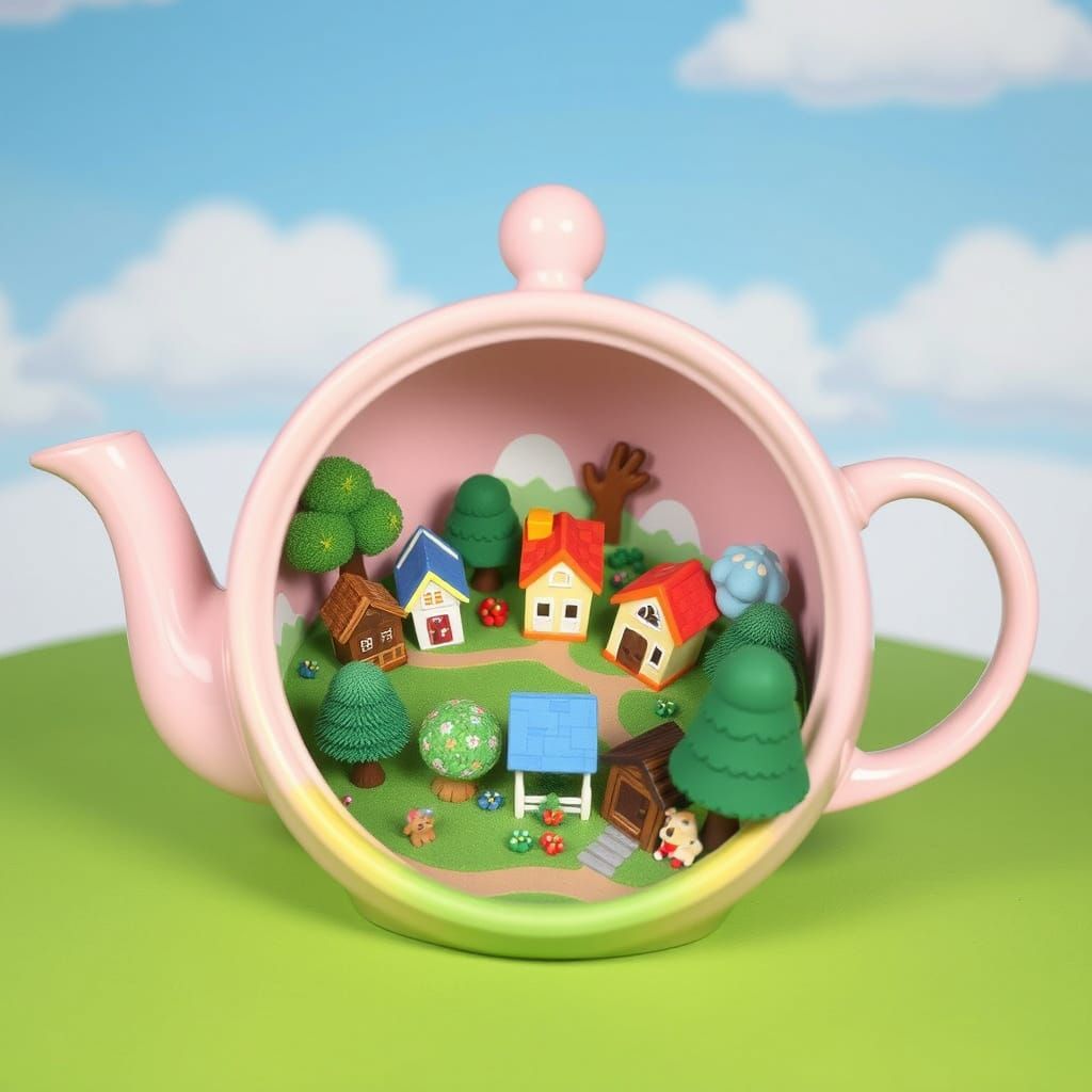 Animal Crossing Town Inside a Teapot