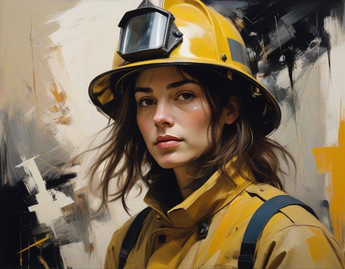 Dreamlike Abstract Firefighter in Warm Golden Light